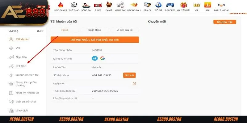 Rút Tiền AE888 Quy trình rút tiền AE888 nhanh gọn, chính xác